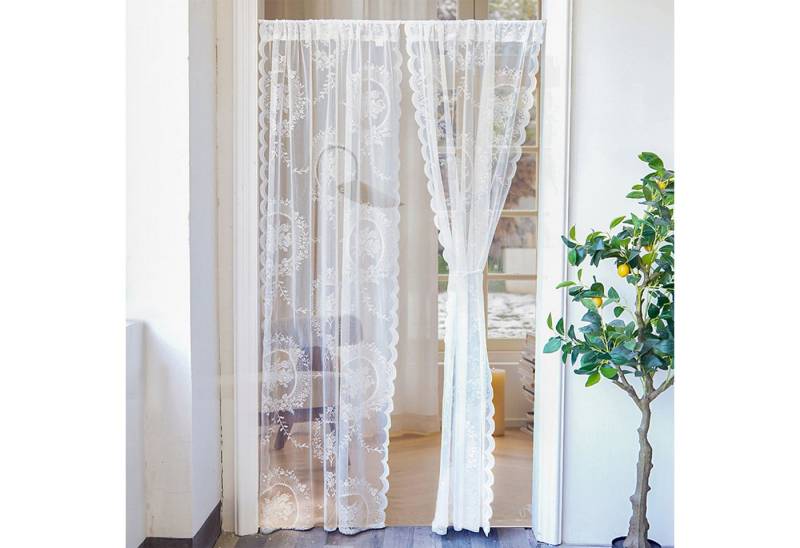Refttenw Türvorhang Scheibengardine Voile Vorhänge Blumen Stickerei Spitze Türvorhang, 100x100cm von Refttenw