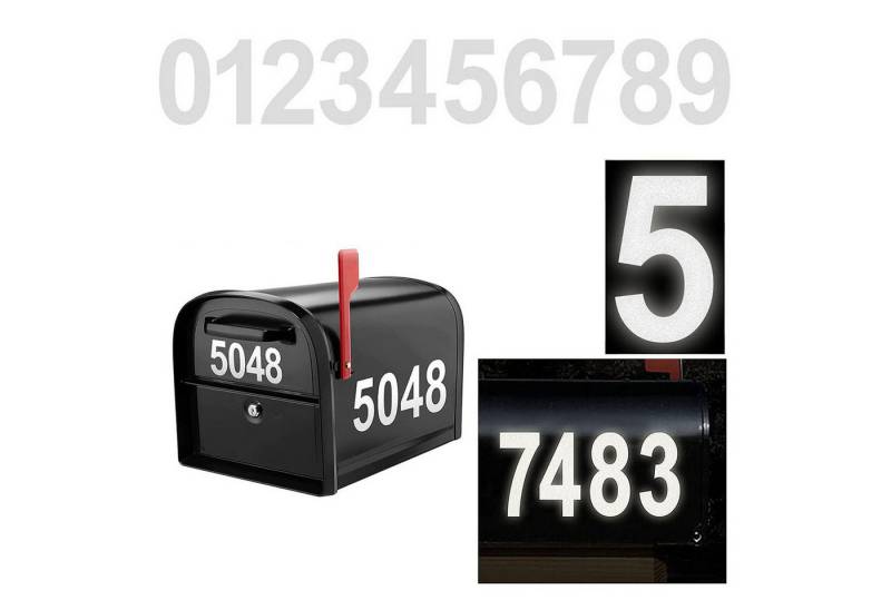 Refttenw Hausnummer Silber Reflektierende Nummernaufkleber Briefkastennummern von 0 bis 9, 75×38MM/100×48MM, für Indoor von Refttenw