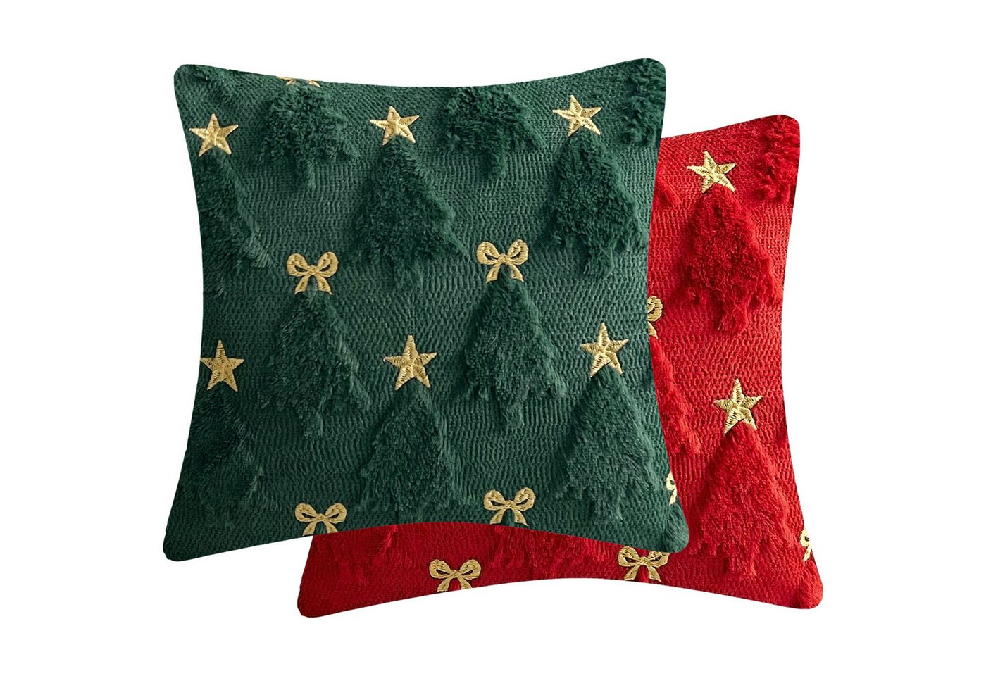 Refttenw Kissenbezüge Weihnachtsbaum-Kissenbezug 45x45 cm,Rot-Grün, Kuschelweich & Gemütlich, (2 Stück), für Winterliches Weihnachtsfest von Refttenw