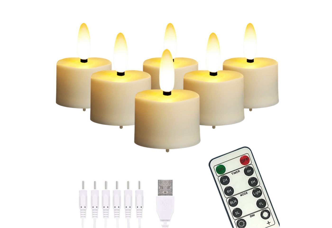 Refttenw LED-Kerze 6er Set LED Teelichter mit Timer & Fernbedienung - Flackernde Flamme (6-tlg), LED Kerzen Aufladbar - einzeln verwendbar von Refttenw