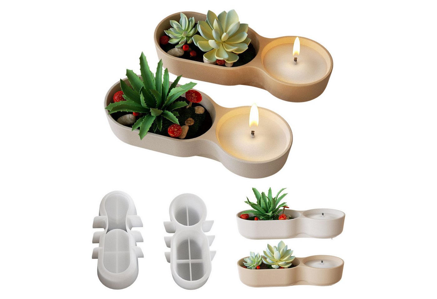 Refttenw Modellierwerkzeug 2 in 1 Sukkulenten Blumentopf Kerzenhalter Silikonformen Gießformen, (Set, 2 St), 2 Stück von Refttenw