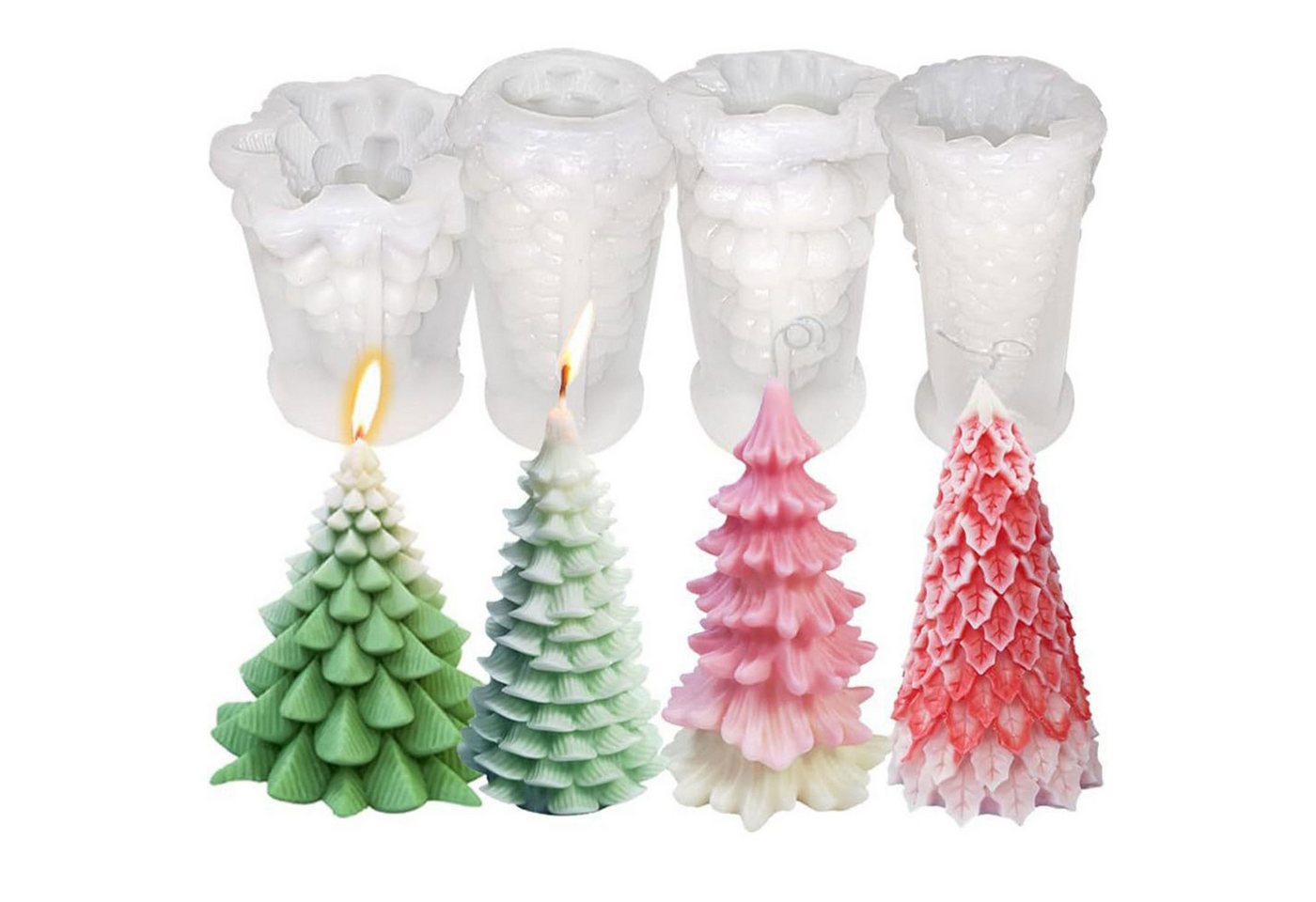 Refttenw Modellierwerkzeug 4 St Kerzengießformen 3D Weihnachtskerze Formen Silikonform Kerzen, (4 St), Kerzenherstellung Weihnachtsbaum Tanne Weihnacht DIY Silikonform von Refttenw