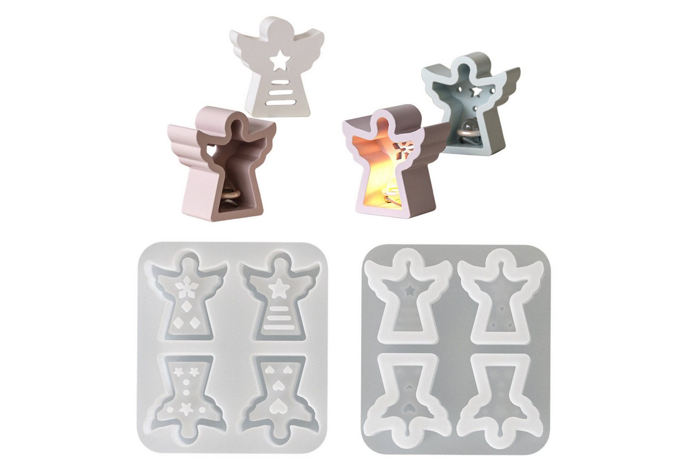 Refttenw Modellierwerkzeug Silikonform Engel 3D Silikon Gießformen mit Stern/ Herz DIY Set, (1 St), für Weihnachten, Ostern Gips Handwerk Weihnachtsdeko von Refttenw