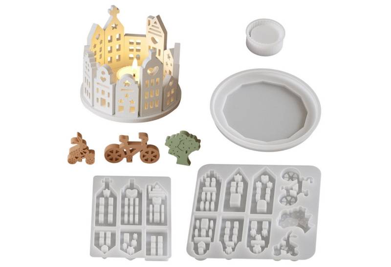 Refttenw Modellierwerkzeug Kerzenformen 3D Häuser mit Feiner Lochung DIY Ostern Gießformen, Silikonform Haus mit Sockel von Refttenw