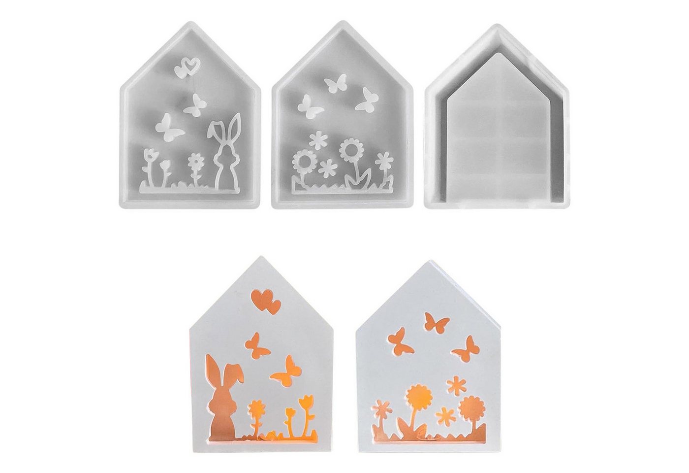 Refttenw Modellierwerkzeug Häuser Silikonformen Kerzenhalter 3D Ostern Gießformen, (3 St), DIY Gießform Hausform von Refttenw