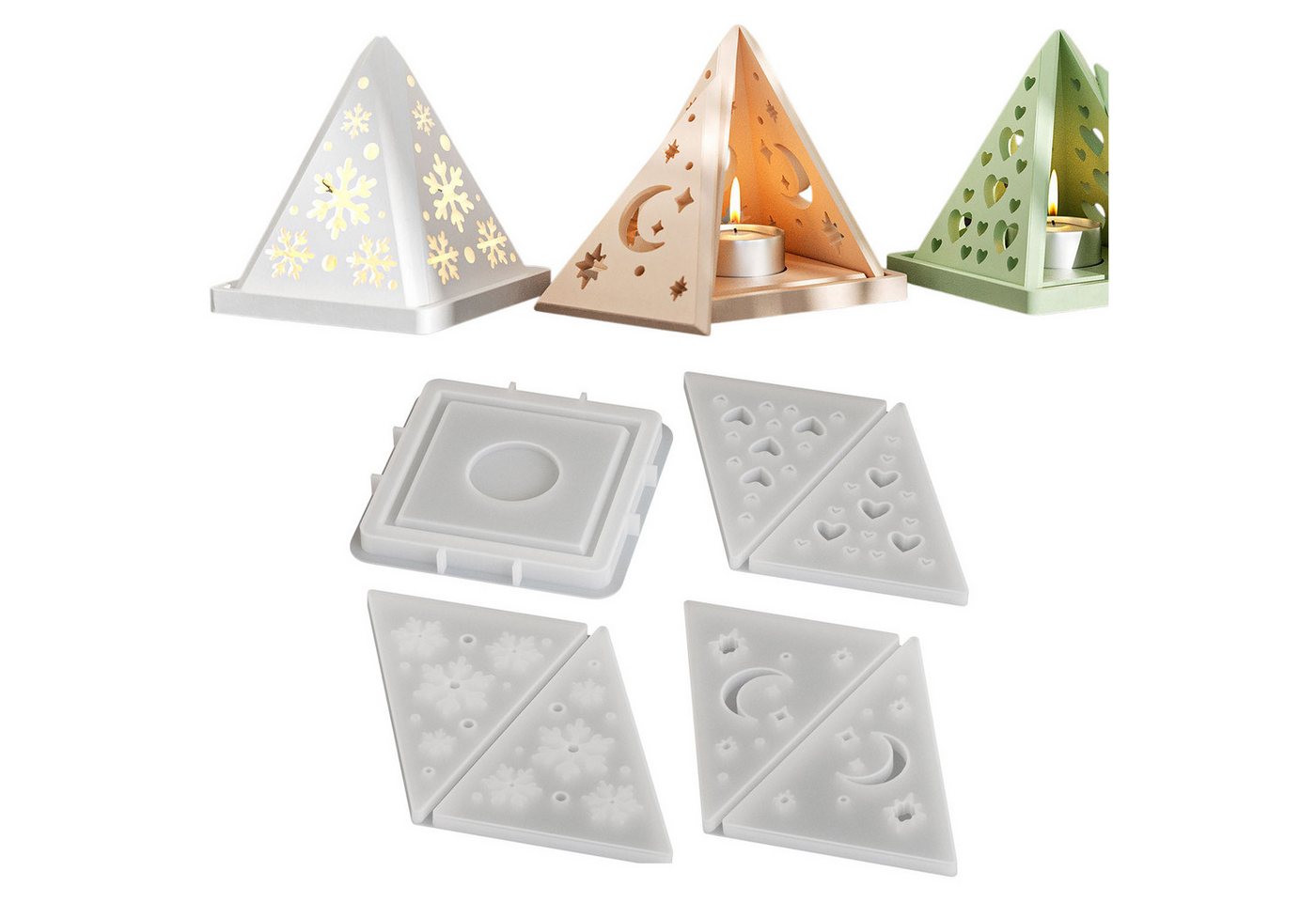 Refttenw Silikonform Silikonformen Ostern Häuser Pyramiden, (3-tlg), DIY Gießformen für Kerzenhalter, Teelichthalter von Refttenw