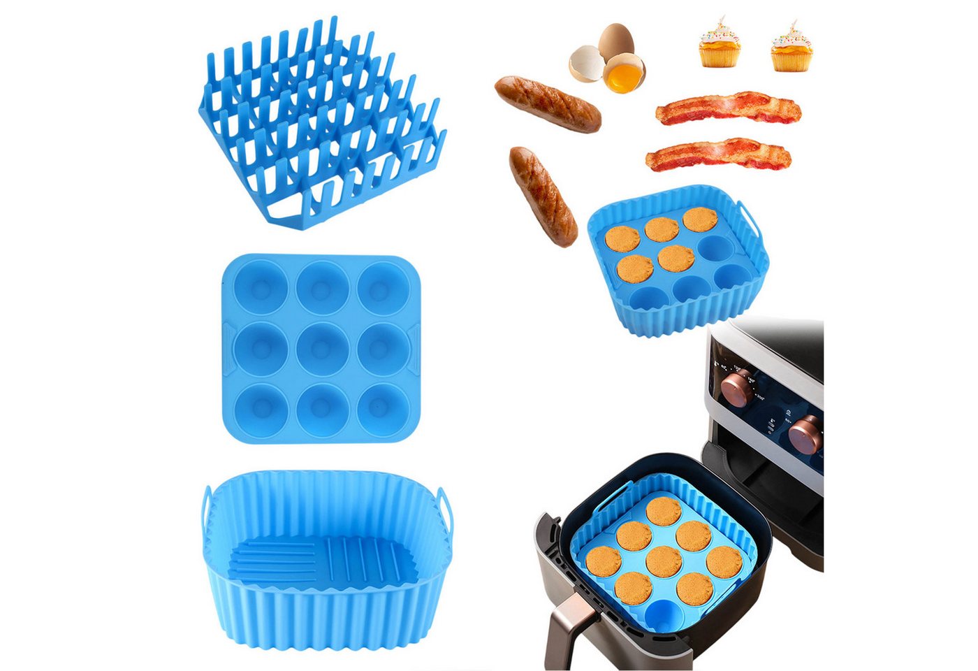 Refttenw Silikonform Silikon-Backblech-Set für Heißluftfritteusen,Zubehör,3 Stück Refttenw Silikonform Silikon-Backblech-Set für Heißluftfritteusen,Zubehör,3 Stück von Refttenw