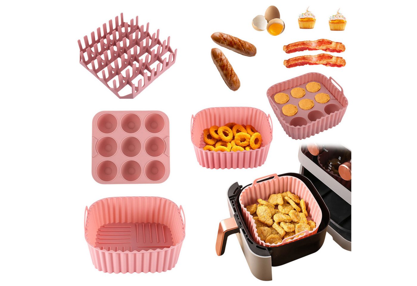 Refttenw Silikonform Silikon-Backblech-Set für Heißluftfritteusen,Zubehör,3 Stück von Refttenw