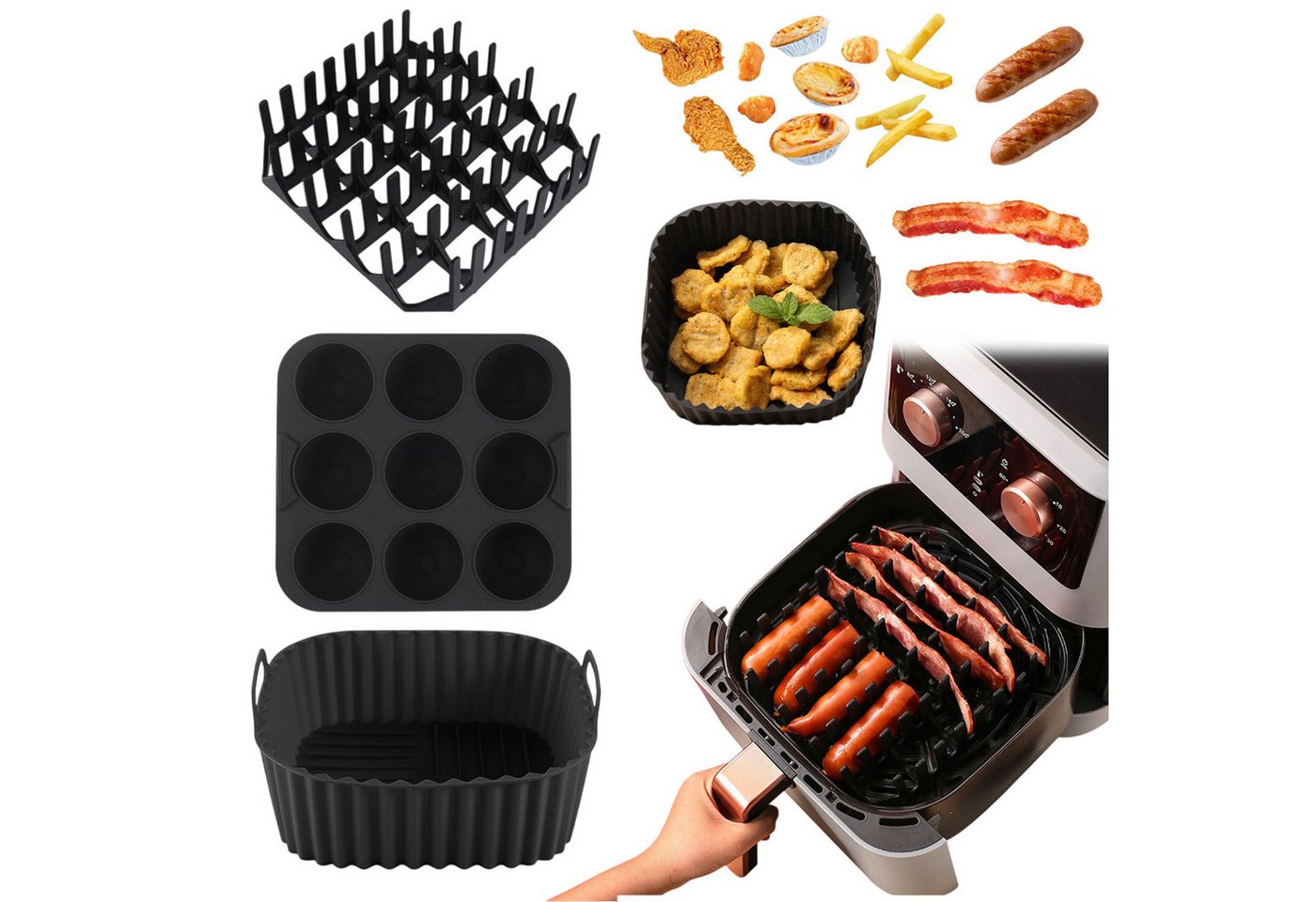 Refttenw Silikonform Silikon-Backblech-Set für Heißluftfritteusen,Zubehör,3 Stück von Refttenw