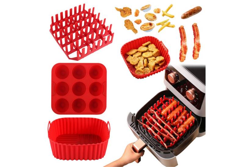 Refttenw Silikonform Silikon-Backblech-Set für Heißluftfritteusen,Zubehör,3 Stück Refttenw Silikonform Silikon-Backblech-Set für Heißluftfritteusen,Zubehör,3 Stück von Refttenw