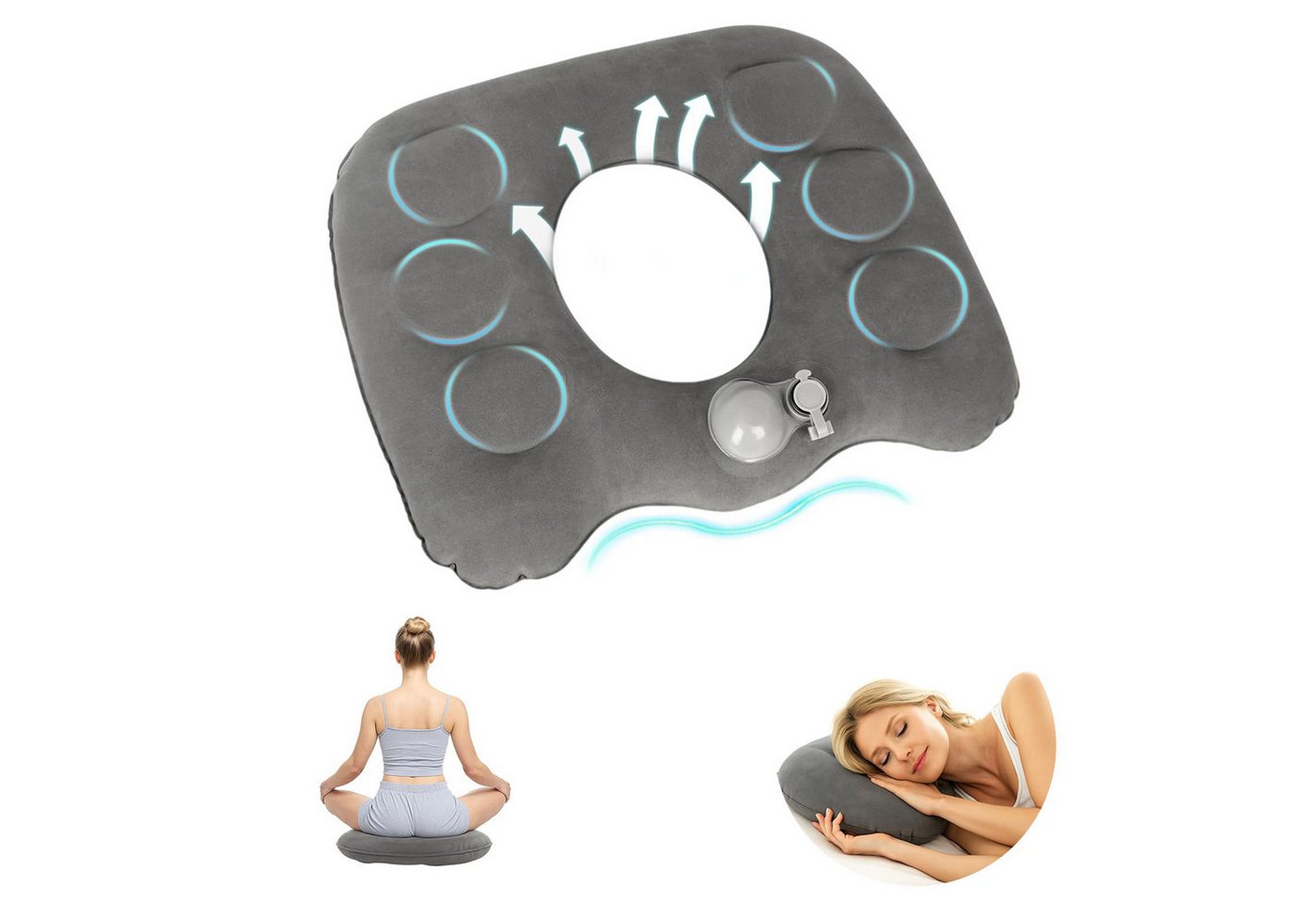 Refttenw Sitzkissen Tragbare Perforiertes Anti-Dekubitus-Kissen,Aufblasbares Sitzkissen von Refttenw