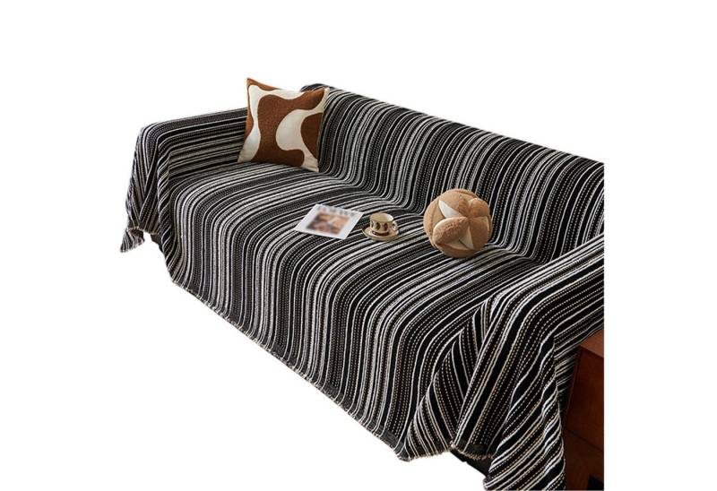 Refttenw Sofahusse Sofa Überwurfdecke Streifen Sofaüberwurf Quasten Sofadecke Chenille, 180x230/180x260/180x300/180x340cm, für Wohnzimmer Schlafzimmer von Refttenw