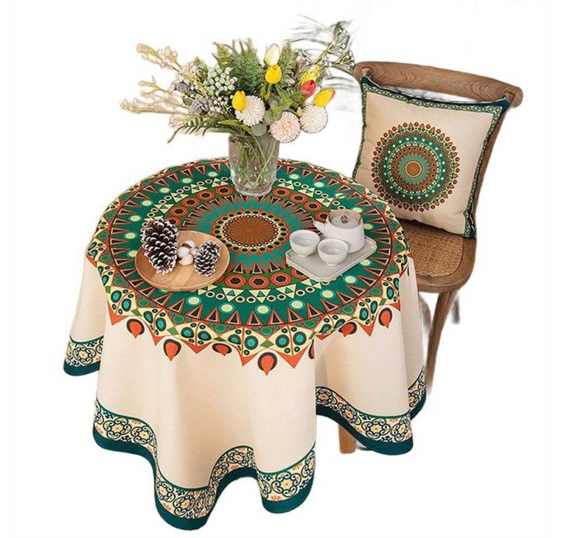 Refttenw Tischdecke Boho Quadratisch Dekorieren Farbige Tischdecke 110/140cm (1-tlg), bedruckt von Refttenw