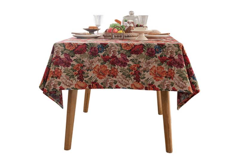 Refttenw Tischdecke Jacquard Tischdecke Vintage Blumenmuster, Leinenstruktur, Rechteckig Tischtücher 90x90 cm, Pflegeleicht, für Esszimmer Garten Refttenw Tischdecke Jacquard Tischdecke Vintage Blumenmuster, Leinenstruktur, Rechteckig Tischtücher 90x90 cm, Pflegeleicht, für Esszimmer Garten von Refttenw