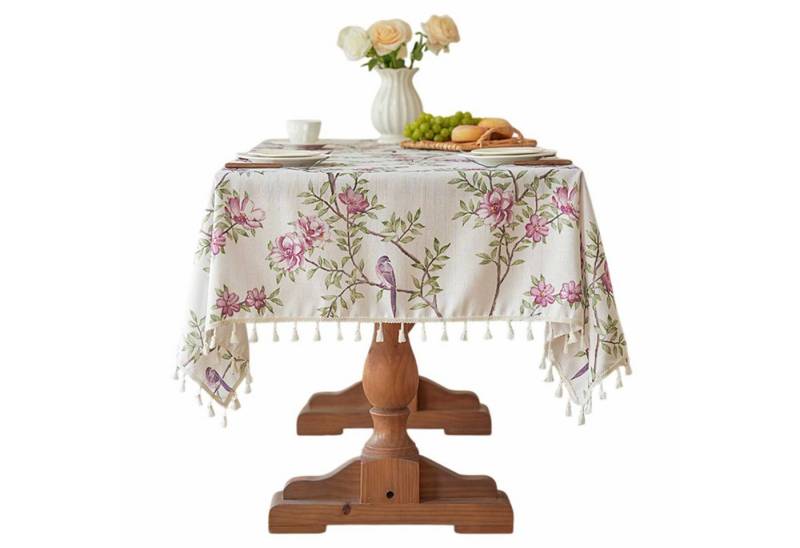 Refttenw Tischdecke Tischdecke mit Blumen und Vogelmuster, Quaste Dekoration,Party Dekor von Refttenw