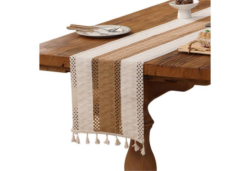 Refttenw Tischläufer Tischläufer mit Quastenbesatz,Boho-Makramee-Tischläufer,Tischdeko von Refttenw