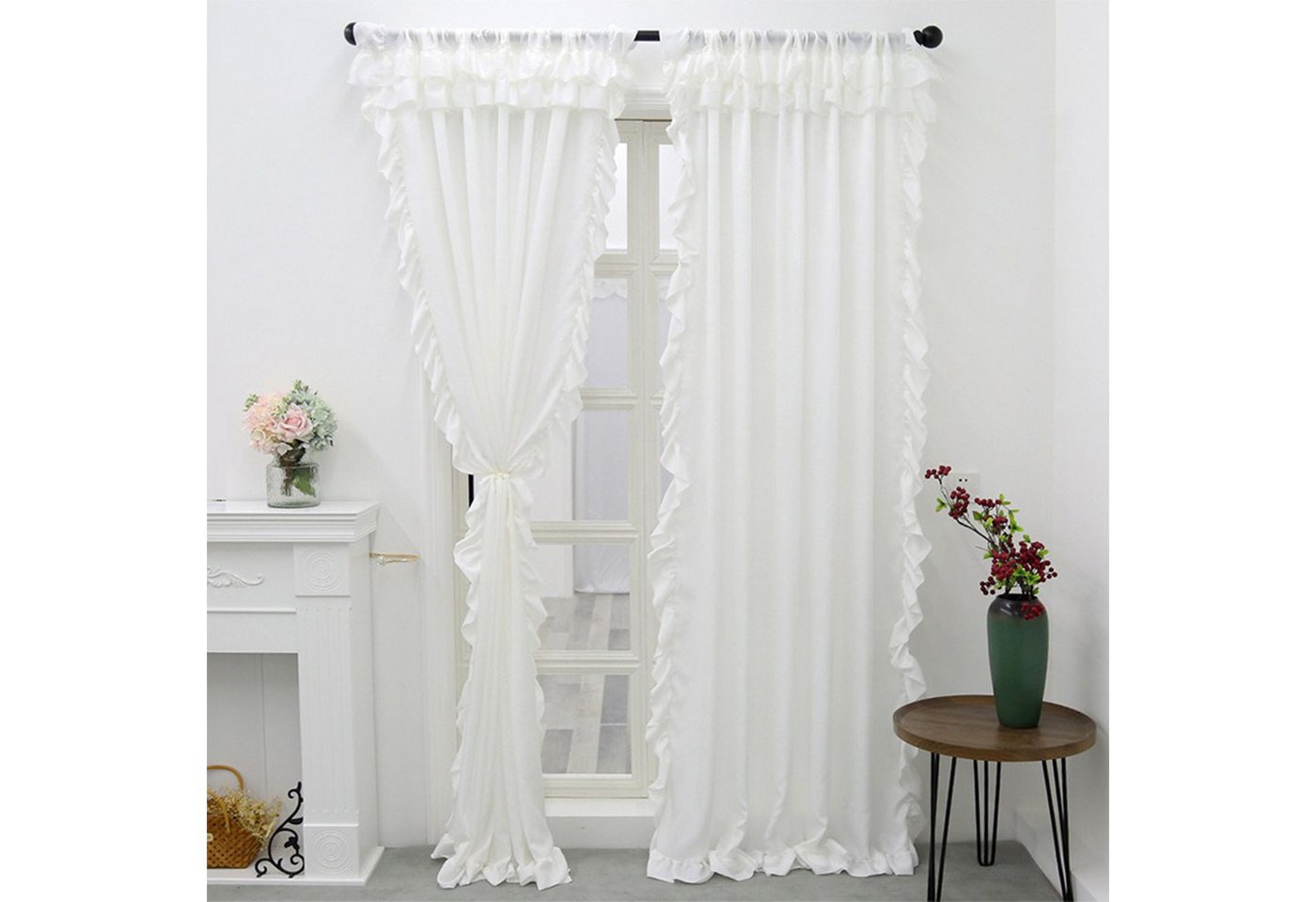Refttenw Vorhang Weiß Vorhänge Boho Gardinen mit Rüschen für Schlafzimmer, Wohnzimmer (2 St), 100x130cm(Breite xHöhe) von Refttenw