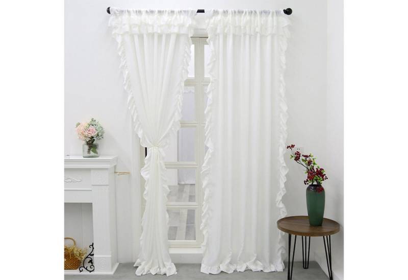 Refttenw Vorhang Weiß Vorhänge Boho Gardinen mit Rüschen für Schlafzimmer, Wohnzimmer (2 St), 100x130cm(Breite xHöhe) von Refttenw