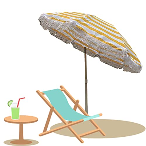 Refue Sonnenschirm Neigbar Gartenschirm ø 1.6 × 2 m Terrassenschirm Sonnenschutz knickbar Schirm für Balkon, Strand, Deck, Schwimmbad, Outdoor gelb & weiß Gestreift von Refue
