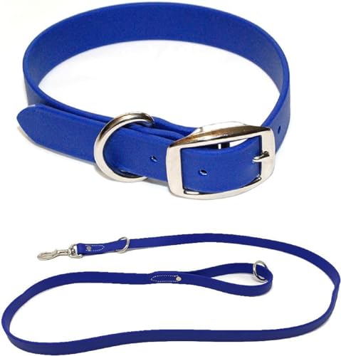 Regal Dog Products Hundehalsband Biothane Wasserfest mit 1,5m Leine für Kleine, Mittelgroße, Große Hunde (Blau) – mit D-Ring mit Auffälliger Farbe - für Welpen, Mittelgrosse & Grosse Hunde von Regal Dog Products