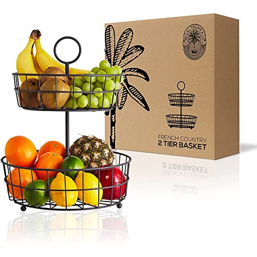 REGAL TRUNK & CO. 2-stöckiger Obstkorb – French Country Wire Baskets von | Drahtkorbständer mit zwei Ebenen | Abgestufter Obstkorb für die Arbeitsplatte oder zum Aufhängen | Metallischer Rahmen von Regal Trunk & Co.