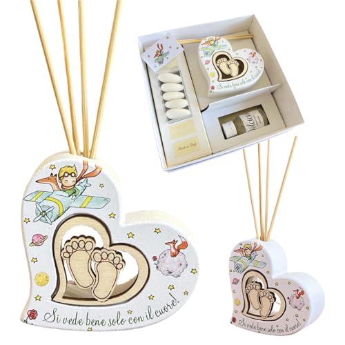 Rebalami.Shop Gastgeschenk Diffusor kleiner Prinz 8 x 8 cm in Herzform aus Marmorharz, komplett mit Box, Essenz, Konfetti, Band und Karte zum Thema von Regalami