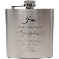 Laser Gravierte/Personalisierte Pate Design Silber Flachmann Für Die Taufe von RegaloUK