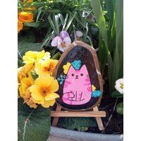 Pinke Katze Floral Stein Boho Knallige Farben Kontrast Handbemalt Pinke Katze Floral Stein Boho Knallige Farben Kontrast Handbemalt von RegenbogenxLaden