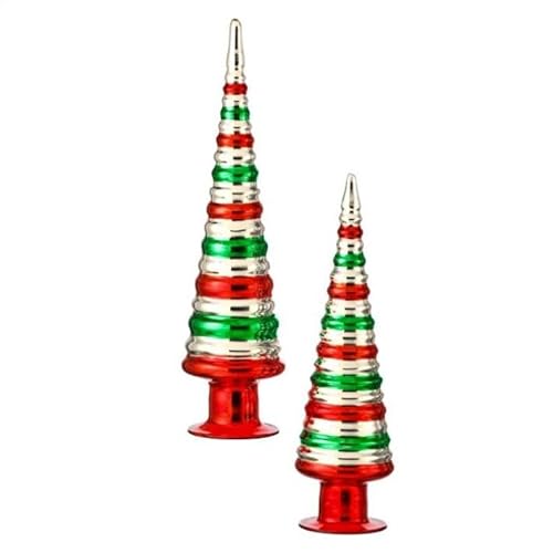 Regency International Retro Glas Streifen Baum Rot Grün Silber 2er Set von Regency International