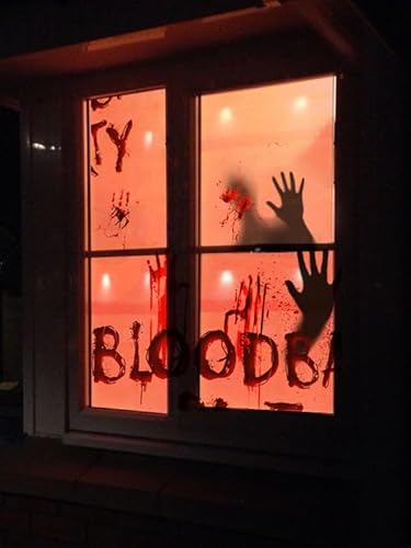 Regendeko Halloween Fensterbilder Halloween Fenster Aufkleber Wandaufkleber Halloween Dekorationen Wandtattoos für Halloween Party(Blut Handabdruck) von Regendeko