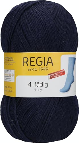 REGIA 4-fädig Uni 9801268-00324 marine Handstrickgarn, Sockengarn, 100g Knäuel von Regia