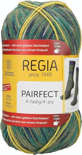 REGIA 4-fädig Pairfect 9801613-07121 lagune Handstrickgarn, Sockengarn, Identische Socken stricken, 100g Knäuel von Regia