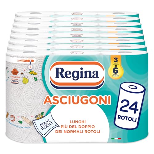 Regina Handtücher – 24 Rollen Küchenpapier, 2-lagig, 100 Maxi Blätter pro Rolle, Packung zu 60% aus recyceltem Kunststoff, 100% FSC-zertifiziertes Papier von Regina