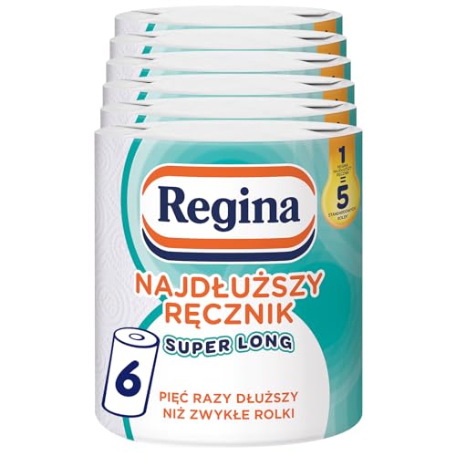 Regina Längstes Handtuch Super Long, 6 Rollen á 220 Blätter, Mehr als fünf Mal Länger Als normale Rollen, Lebensmittelkontakt, 2 Lagen, Papierpack, FSC-Zertifikat, NIZP-PZH geprüft von Regina