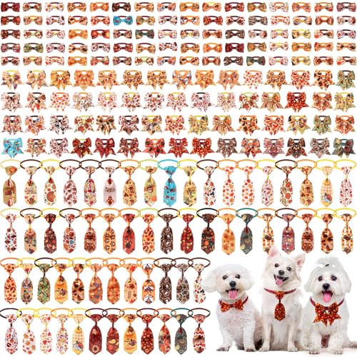 Reginary 200-teiliges Set mit Fliegen für Hunde, Halsband-Set, bestehend aus 80 Hunde-Fliegen, 60 Hunde-Krawatten, 60 Welpenhalsbändern, verstellbares Herbst-Türkei-Muster, Haustier-Fliege von Reginary