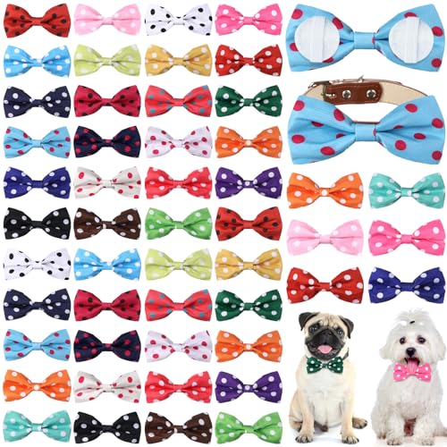 Reginary 50 Stück Hunde-Fliegen, Haustierhalsband, Schleife, Welpenhalsband-Befestigung mit Gummibändern für kleine, mittelgroße Katzen, Haustierpflege, Charms, Zubehör, Hochzeit, Geburtstag, Anlass von Reginary