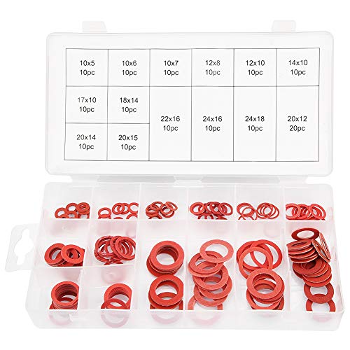 Regun Rot Stahl Papierfaser Flache Unterlegscheiben Kit, 150 stücke 14 Größen Unterlegscheiben Paper Fiber Flat Washers Kit Isolierscheibe Sortiertes Set mit Box von Regun
