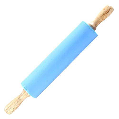 Gebäck Nudelholz, Lebensmittelqualität Silikonroller mit Massivholz Griffrolle geeignet für Küchenkochen (großer blauer Griff) von Regun