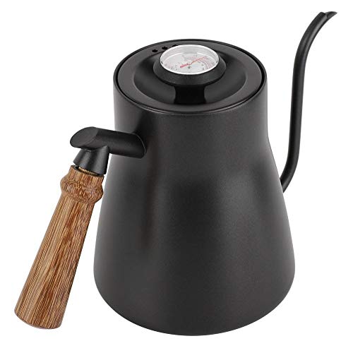 Regun Kaffee Wasserkocher, 850ml Edelstahl Tropfen über Kaffee Wasserkocher Schwanenhals Wasserkocher, mit Holzgriff, für Zuhause, Küche, Büro, Kaffeestube, Teehaus (mit Thermometer) von Regun