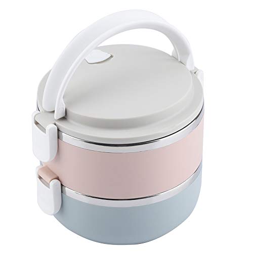 Regun Isolierte Lunch Box mit tragbarem Edelstahl Thermal Lunch Box Container, Bento Box Food Container, Für Office Work Home Picknick(Zwei Boxen 1400ml) von Regun