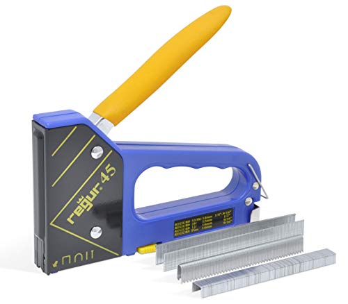 REGUR 45 Handtacker - 4-in-1 Multifunktions-Tacker verarbeitet Feindraht-Klammern, Bogen-Klammern, Tackernägel und Pins zur Befestigung von Zier-Leisten, Kabeln, Stoffen u.v.m. inkl. Starterset REGUR 45 Handtacker - 4-in-1 Multifunktions-Tacker verarbeitet Feindraht-Klammern, Bogen-Klammern, Tackernägel und Pins zur Befestigung von Zier-Leisten, Kabeln, Stoffen u.v.m. inkl. Starterset von Regur