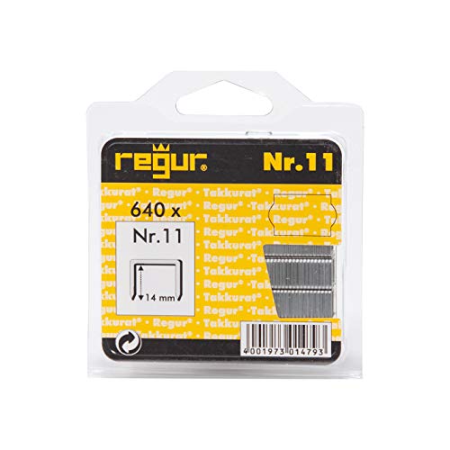 REGUR Typ 11 Flachdraht-Klammern verzinkt - 640 Stück in der Länge 11/14 mm – Heftklammern zum Befestigen von Folien, Papier, Pappe, Textilien uvm von Regur