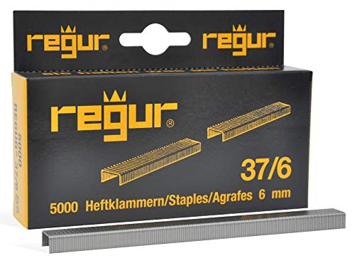 REGUR Typ 37 V2A Feindraht-Klammern - 5.000 Stück in der Länge 37/6 mm – Edelstahl-Heftklammern zum Befestigen von Stoffen, Leder, Textilien sowie zum Basteln und Dekorieren von Regur