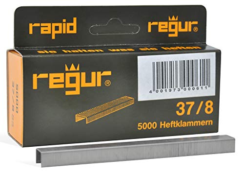 REGUR Typ 37 V2A Feindraht-Klammern - 5.000 Stück in der Länge 37/8 mm – Edelstahl-Heftklammern zum Befestigen von Stoffen, Leder, Textilien sowie zum Basteln und Dekorieren von Regur