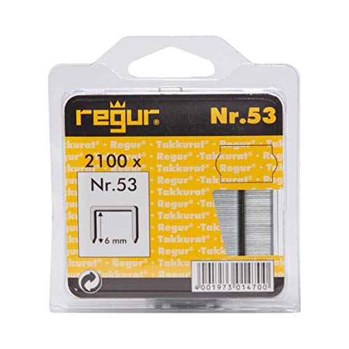 REGUR Typ 53 Feindraht-Klammern verzinkt - 2.100 Stück in der Länge 53/6 mm - Heftklammern zum Befestigen von Stoffen, Leder, Textilien sowie zum Basteln und Dekorieren von Regur
