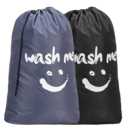 2 Stück Wäschesack Reise, Groß Wäschebeutel Reise mit Kordelzug, Faltbarer Schmutzwäsche Wäschesammler, Wasserdicht Wäschebeutel Reise für Camping Zuhause Badezimmer, 61x91 cm (Schwarz+Grau) von Reh:ncla