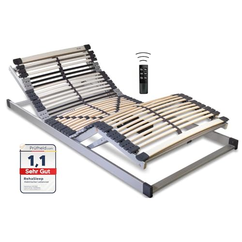 RehaSleep Elektrischer Lattenrost – Fertig montiert – Made in Germany – Elektrisch verstellbar mit Funkfernbedienung – 7-Zonen (80X200cm) von RehaSleep