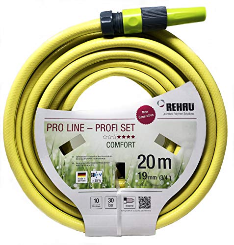 REHAU Gartenschlauch PRO LINE 3/4 Zoll 20m: 5-teiliges Profi-Set mit Anschlussstücken + Spritze, umweltfreundliche Materialien, schadstofffrei von REHAU