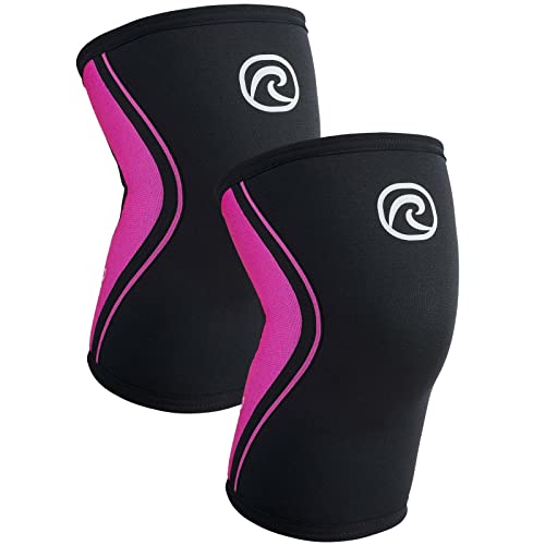 Rehband Kniebandage 3mm Neopren, leichte Kniebandage für Damen & Herren, Bandage Knie für Ausdauersport, atmungsaktive Sportbandage, Farbe:Pink - 1 Paar, Größe:L von Rehband