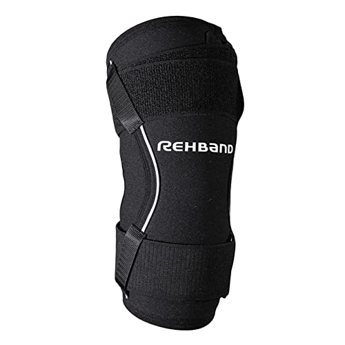 Rehband Power Max Ellenbogenbandage für schweres Krafttraining, Neopren Ellenbogenstütze mit extra Stabilisierung für Männer und Frauen, Farbe:Schwarz, Größe:L, Seite:Rechts von Rehband